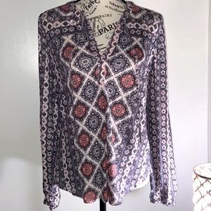 NWT Lucky Brand Long Sleeve Diamond Print Top Size Small